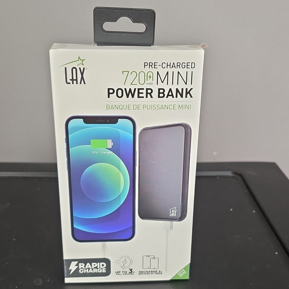 LAX 7200mAh‎ Slim Power Bank Fast Charge USB-C Micro-USB Black